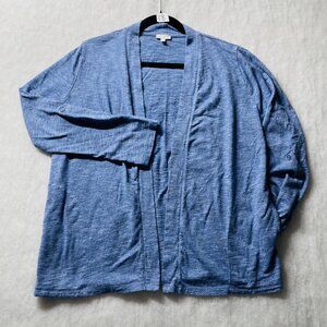 Talbots Womens Blue Marled Roll Tab Sleeve Lightweight Cardigan Sweater Size L